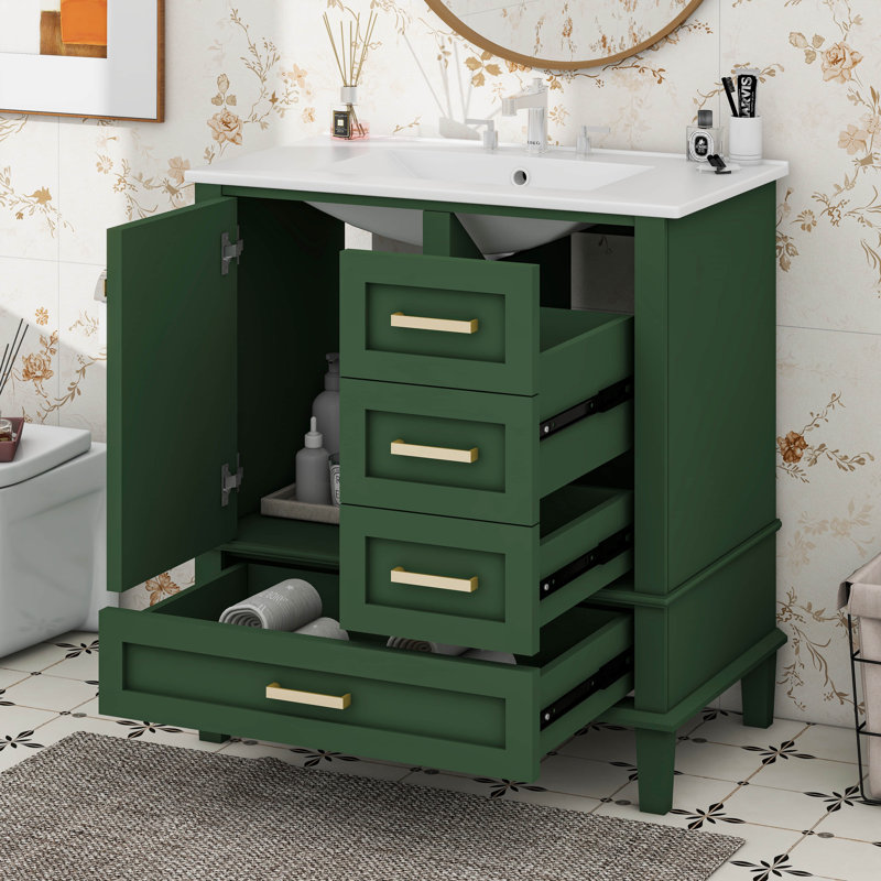 Armoire de salle de bain moderne avec 3 tiroirs, Vert
