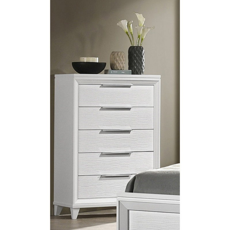 Mobilier de chambre contemporain en bois massif avec rangement à 5 tiroirs