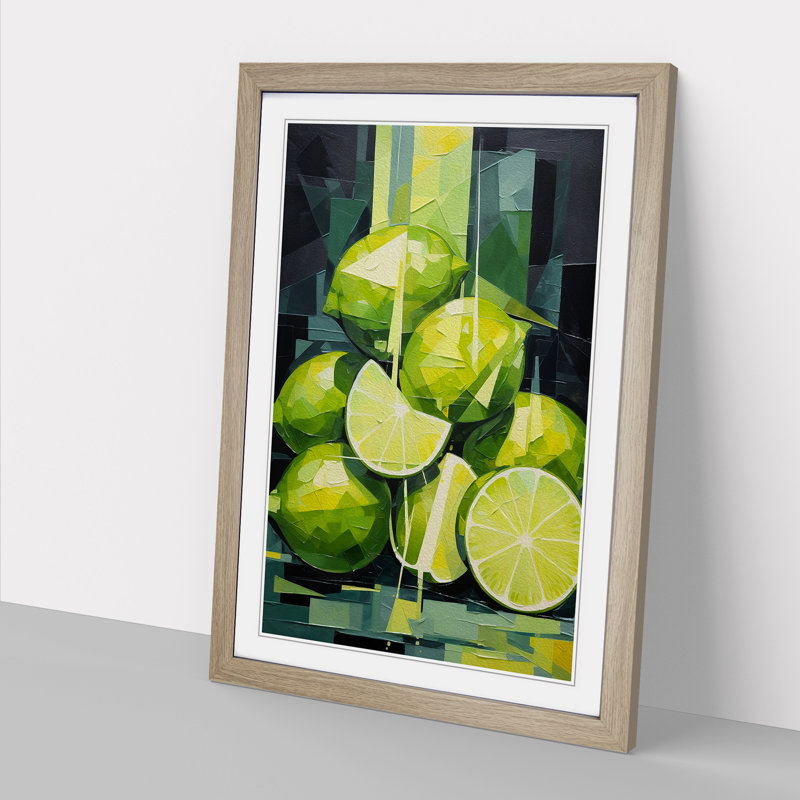 Sliced Lime Cubism - Single Picture Frame Print on Wood, 64cm H x 46cm W x 2cm D, Oak