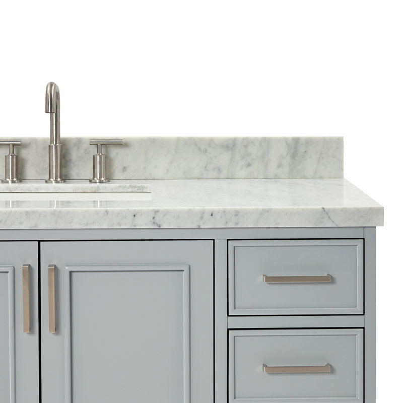 55'' Single Bathroom Vanity with Carrara Marble Top, Gray