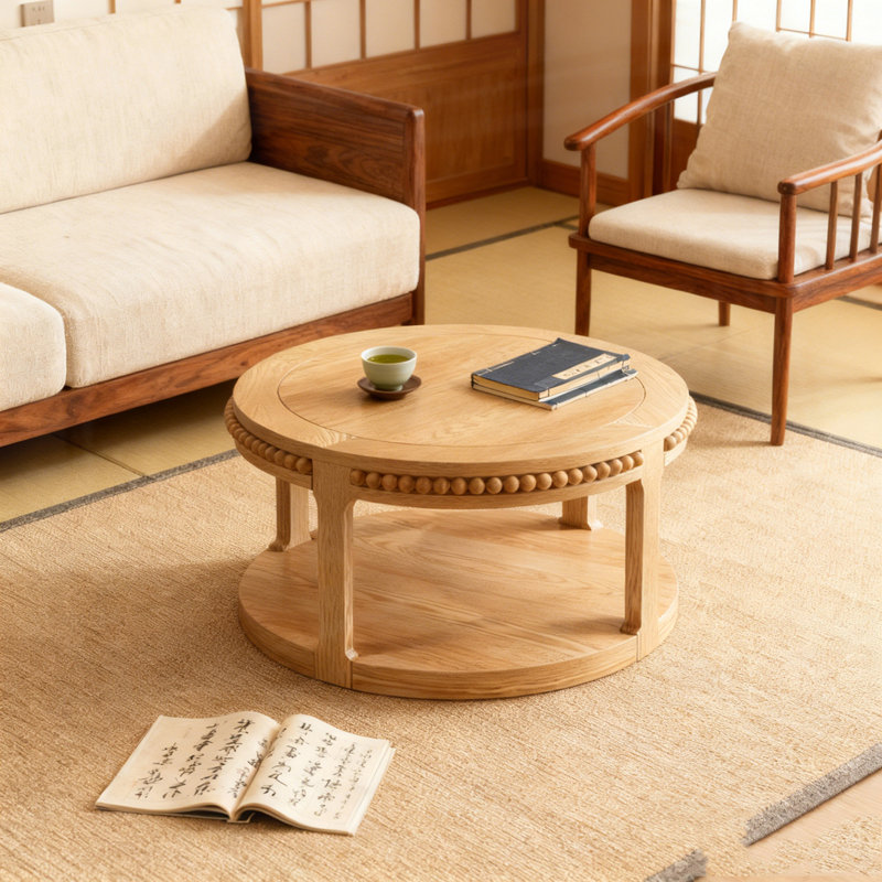 31.5 Inch Round Solid Wood Coffee Table