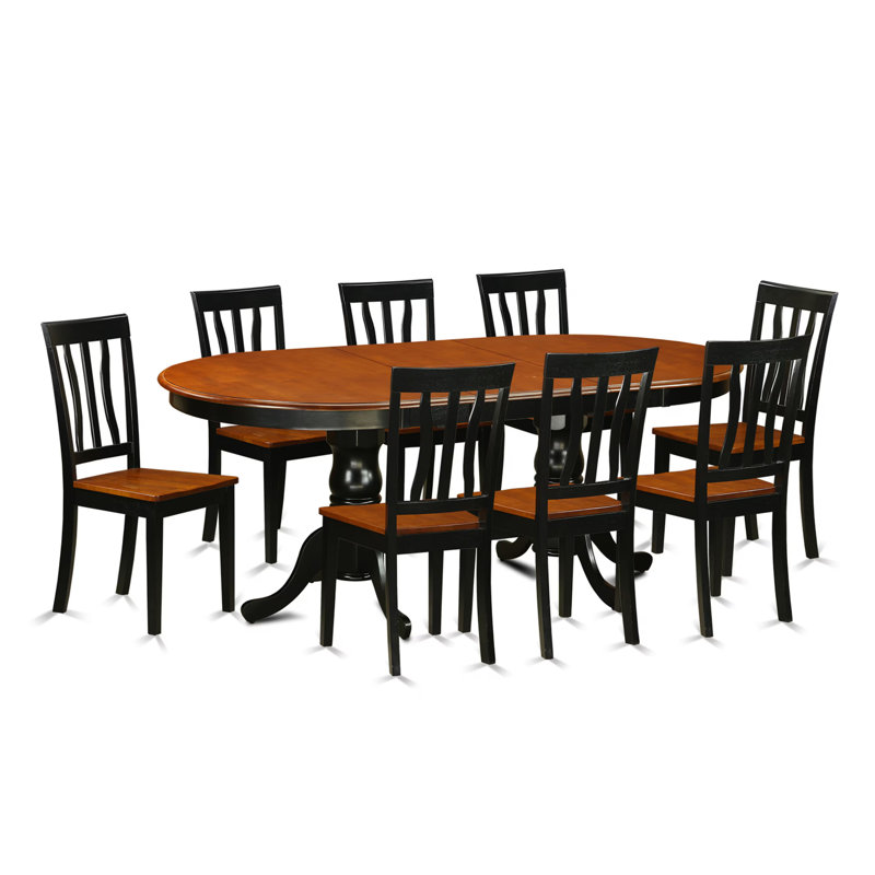 9 Piece Dining Table Set Includes an Oval Dining Room Table with Butterfly Leaf and 8 Wood Seat Chairs, Black & Cherry