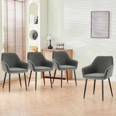 Sexton Upholstered Diamond Stitching Velvet Arm Dining Chair with Thick Cushion