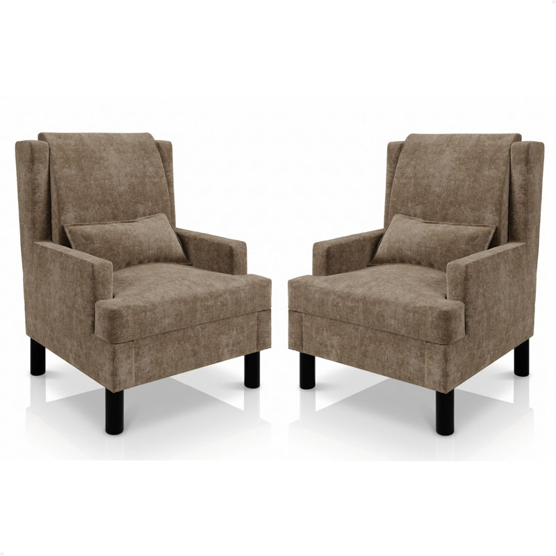 Ensemble de 2 fauteuils à oreilles pour salon, fauteuil en chenille moderne avec dossier haut et coussin Mid-Century