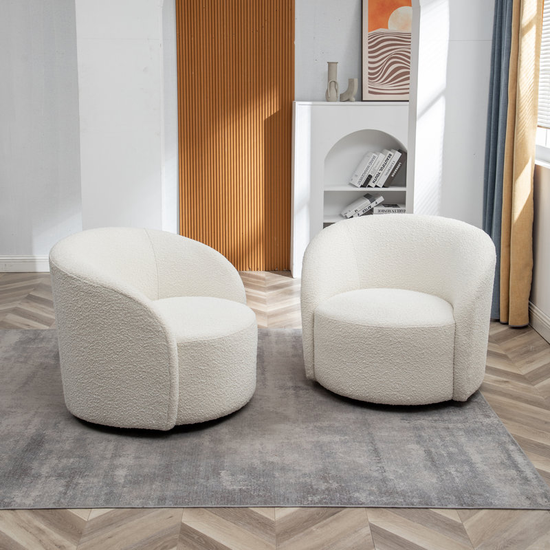 Cleaven 34" Wide Boucle Upholstered Swivel Barrel Chair (Set of 2), Cream