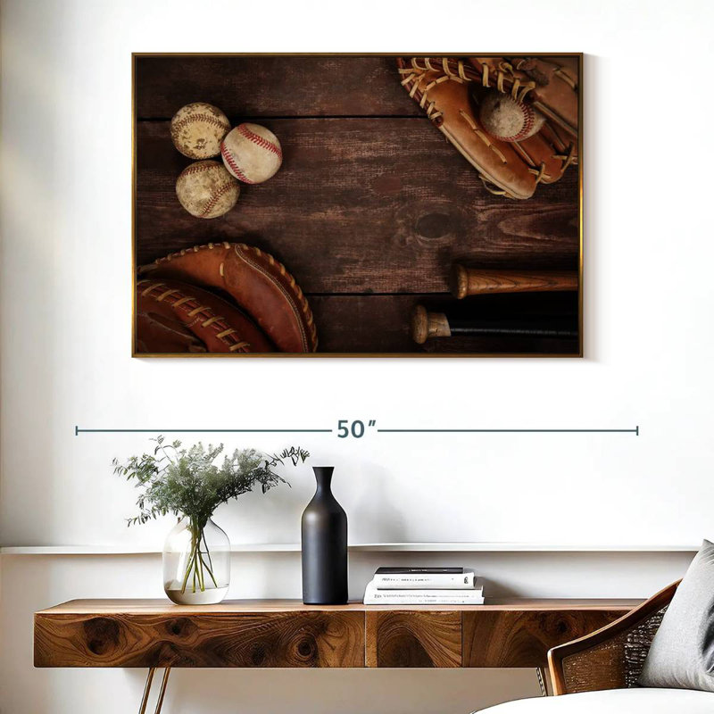 Baseball rétro, Cadre flottant doré, 40 po x 27 po