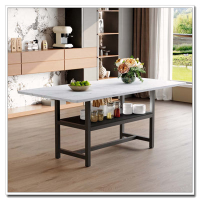 71"Long Dining Table With Shelf Storage