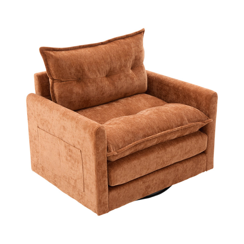 UNITED WE WIN Swivel Barrel Chair - Mid Century Modern Chair, Thick Padded Arm Chair With Solid Metal Base, Comfortable Single Sofa Chair, Swivel Accent Chair For Living Room Bedroom