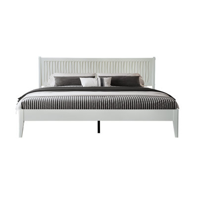 King Size Solid Wood Platform Bed Frame, Headboard & Footboard, Center Metal Legs, 12 Durable Slatted Structure, No Box Spring Needed, Anti-Slip & Noise-Free, Easy Assembly, Pure White Finish