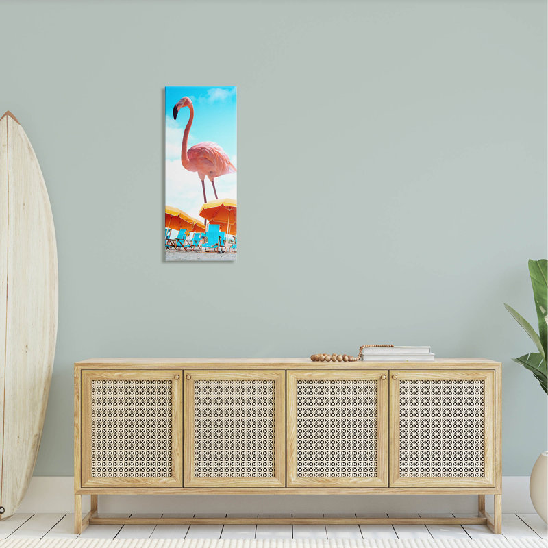 Giant Tropical Flamingo Beach Canvas Wall Art with Wooden Frame