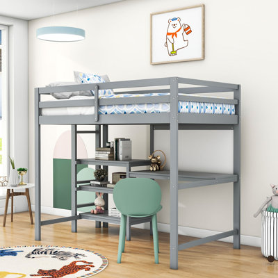 Orwell Twin Size Wooden Loft Bed with Shelves And Desk