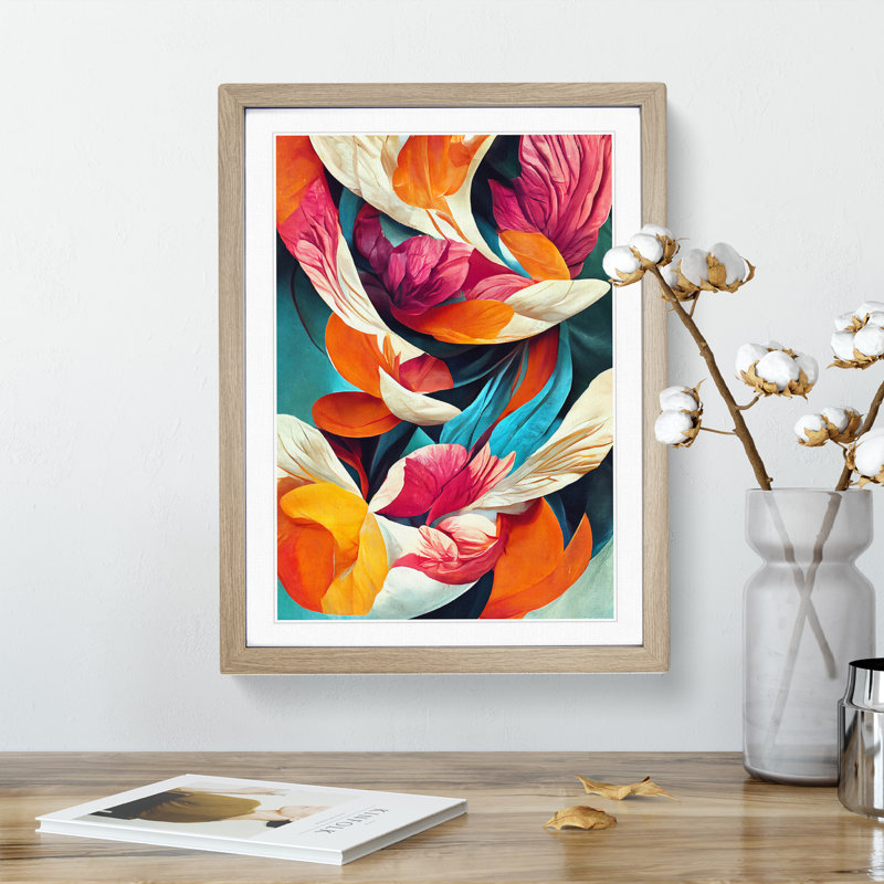 Delicate Abstract Floral No.2 - Single Picture Frame Painting, 64cm H x 46cm W x 2cm D, Oak