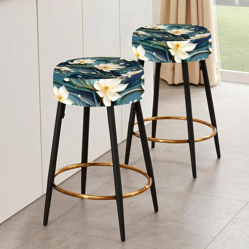 Ensemble de 2 tabourets de bar botaniques blancs et dorés