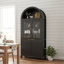 Grand garde-manger arqué cannelé de 71 po avec tablettes réglables, rangement élégant avec tiroir caché et porte vitrée pour la cuisine, le salon, la salle à manger, noir