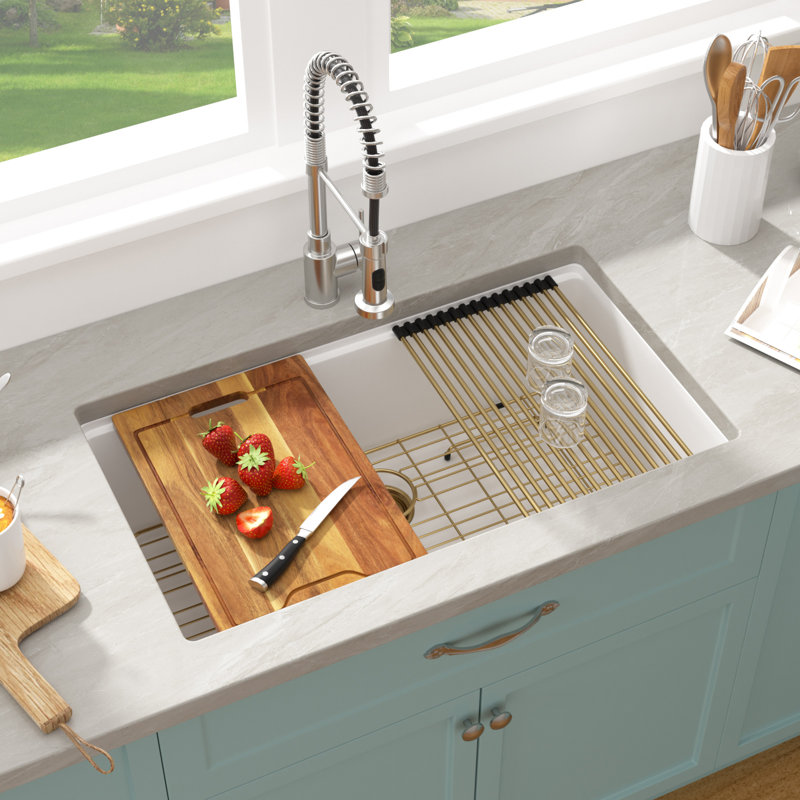 30" L x 19" W Quartz Undermount Workstation Granite Composite Single Bowl Kitchen Sinks Basin, White