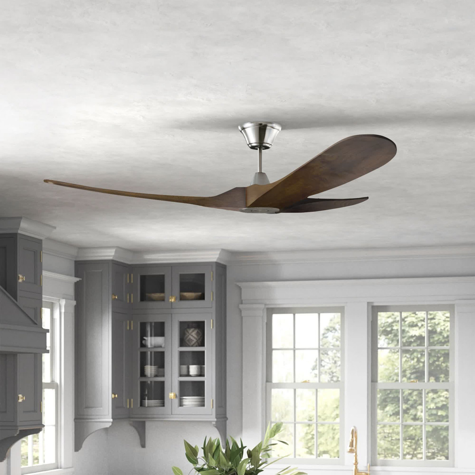 Obsidian Ceiling Fan, Brushed Steel with Dark Walnut Blades, 70"