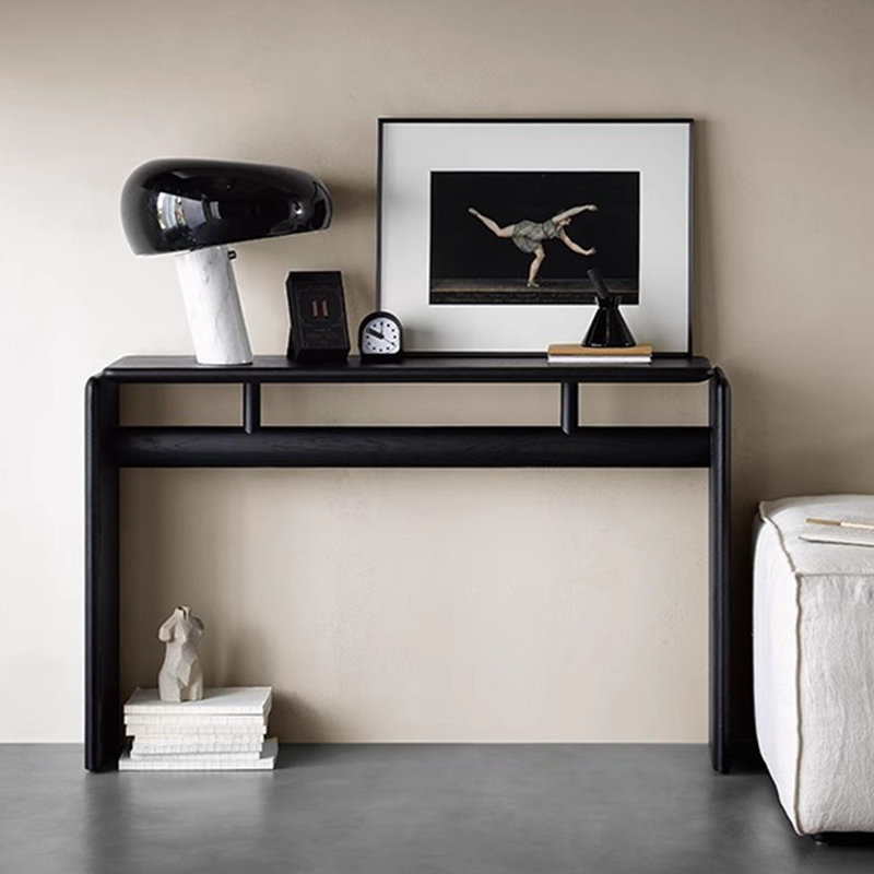 Table de véranda en bois massif de style japonais., Noir, H 29,5 po x l 47,2 po x P 11,8 po