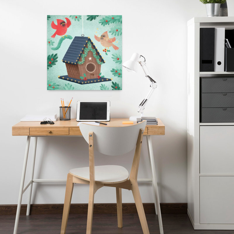Maison d'oiseaux contemporaine avec art d'oiseaux, H 18 po x l 18 po