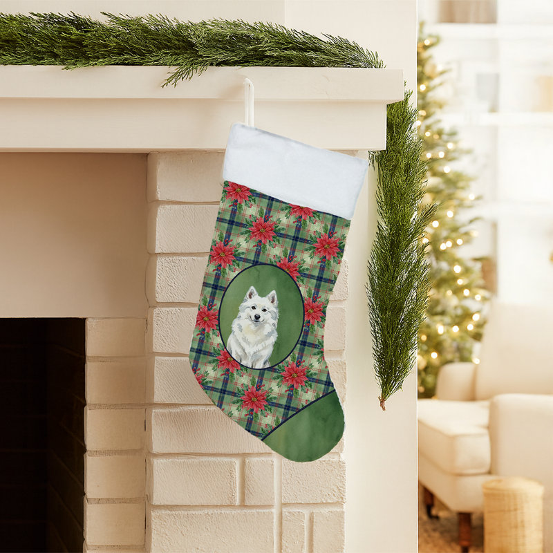 Chaussette de Noël American Eskimo Christmas PoinsettIas