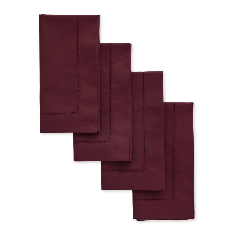 Cotton Linen Hemstitch Dinner Napkins, Wine