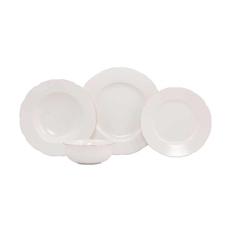 Elegant 24-Piece Dinner Set, 100% Porcelain | Includes 6 Service Plates (10.6 in), 6 Plates (9.1 in), 6 Dessert Plates (8.3 in), 6 Bowls (5.9 in) | Perfect for Formal Dining & Entertaining | Handcrafted Design, Not Dishwasher or Microwave Safe