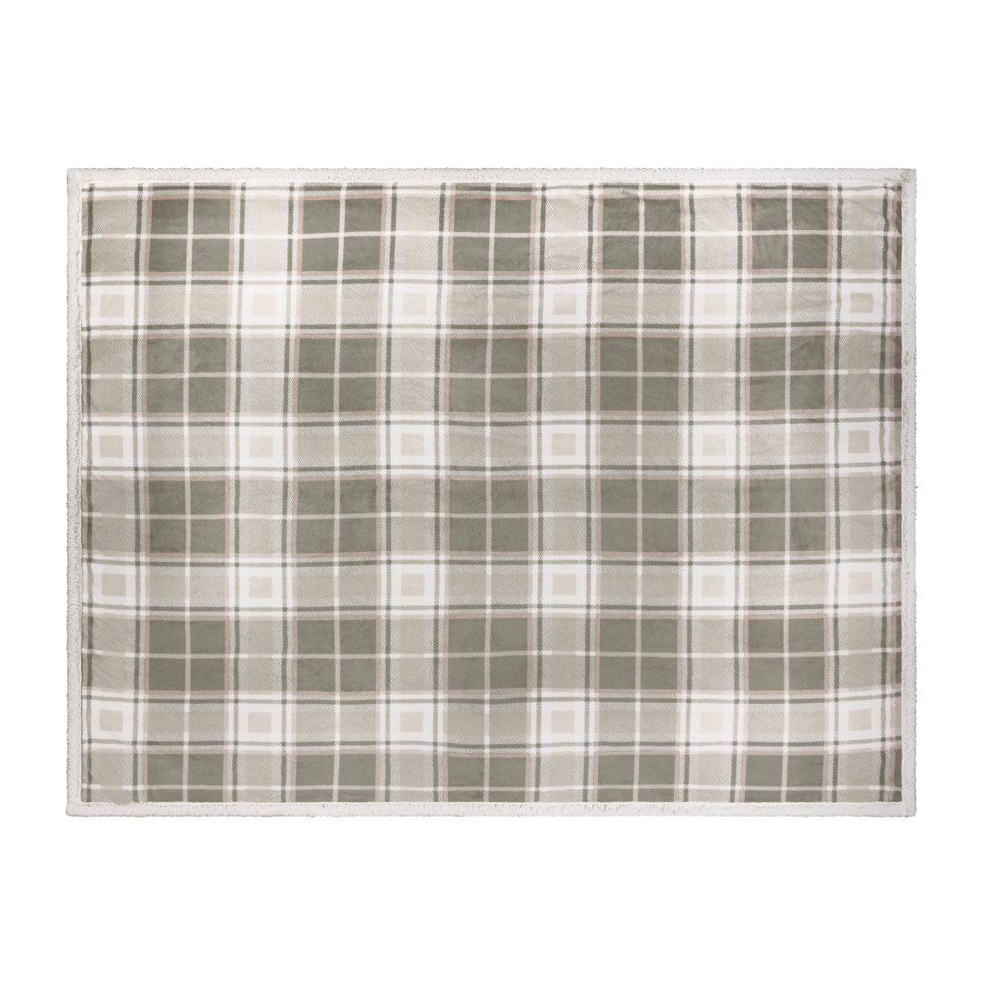 Wylder Nature Unisex Beige Braemar Sherpa Tartan Fleece Throw In | Size: 140 Cm X 180 Cm - Image 2