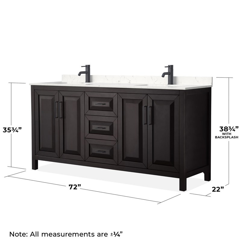 Ensemble de meuble-lavabo double 72 po Daria, Marbre de culture de Carrare, Espresso foncé, Noir mat
