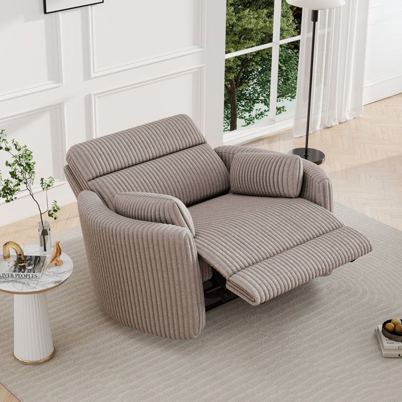 52.4" Wide Modern Corduroy Power Glider Recliner With Two Accent Pillows & Charging Ports, Taupe