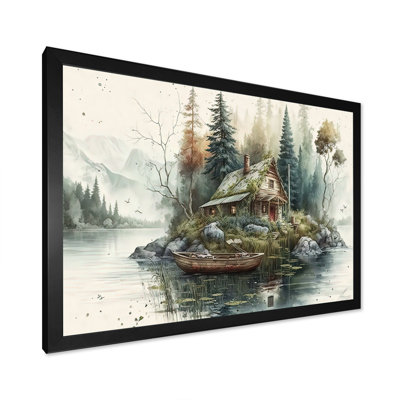 «Fishing House by the Lake I», peinture sur toile