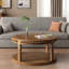 Table basse ronde avec plateau épaissi à deux niveaux, pieds robustes et motif perlé-2108040798