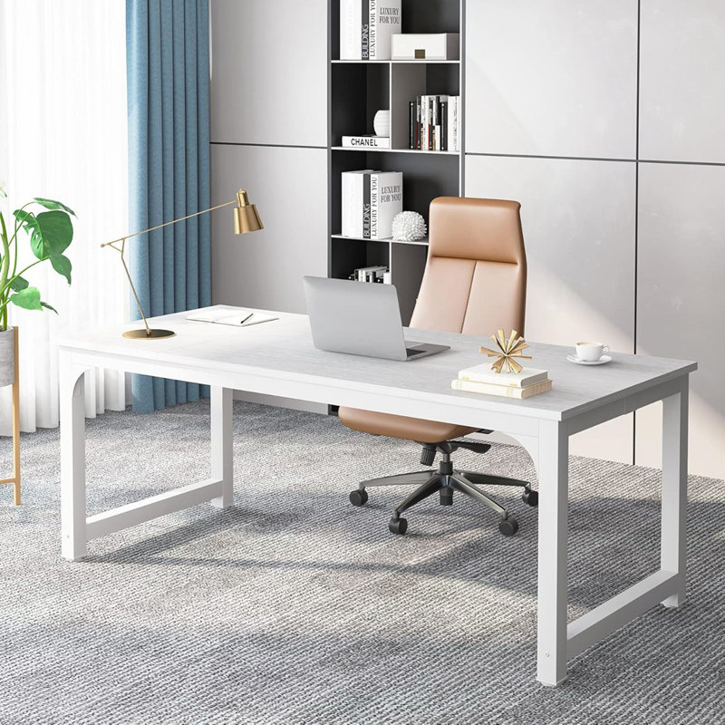 70.8" Executive Office Desk, White/White