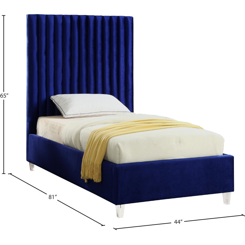 Upholstered Platform Bed, Navy Velvet, Twin