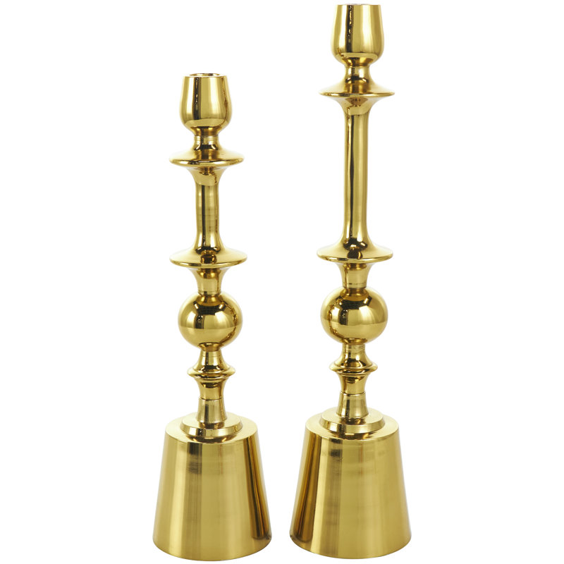 15.35'' H Aluminum Tabletop Candlestick, 15.35" H x 3.5" W x 3.45" D , Gold