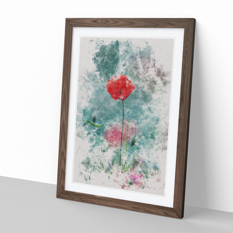 A Lone Poppy Flower - Picture Frame Graphic Art, Walnut, 90cm H x 65cm W x 2cm D