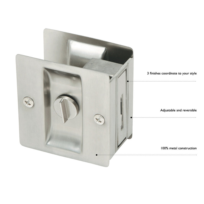 Bed and Bath Lock Pocket Door Hardware, Satin Nickel