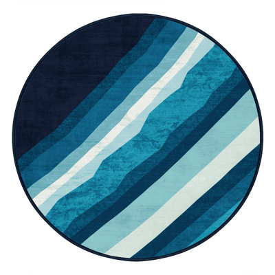 Tapis géométrique moderne et contemporain lavable à la machine Wynsum - bleu marine