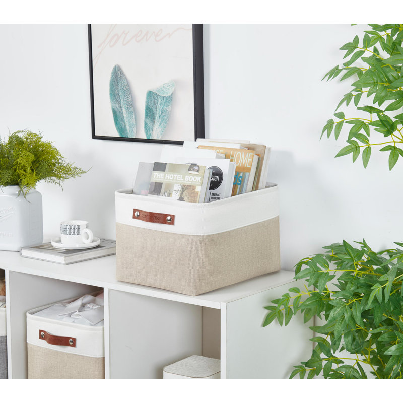 Foldable Fabric Storage Bin, 3, Beige/White