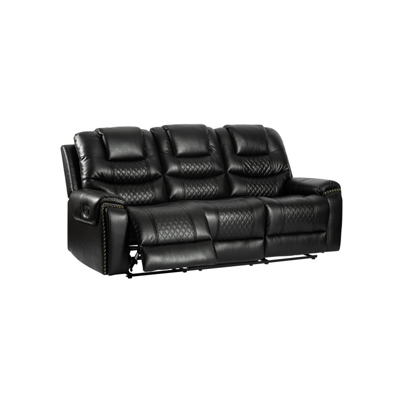 Pauling Manual Recliner Sofa, Black Faux Leather, 3