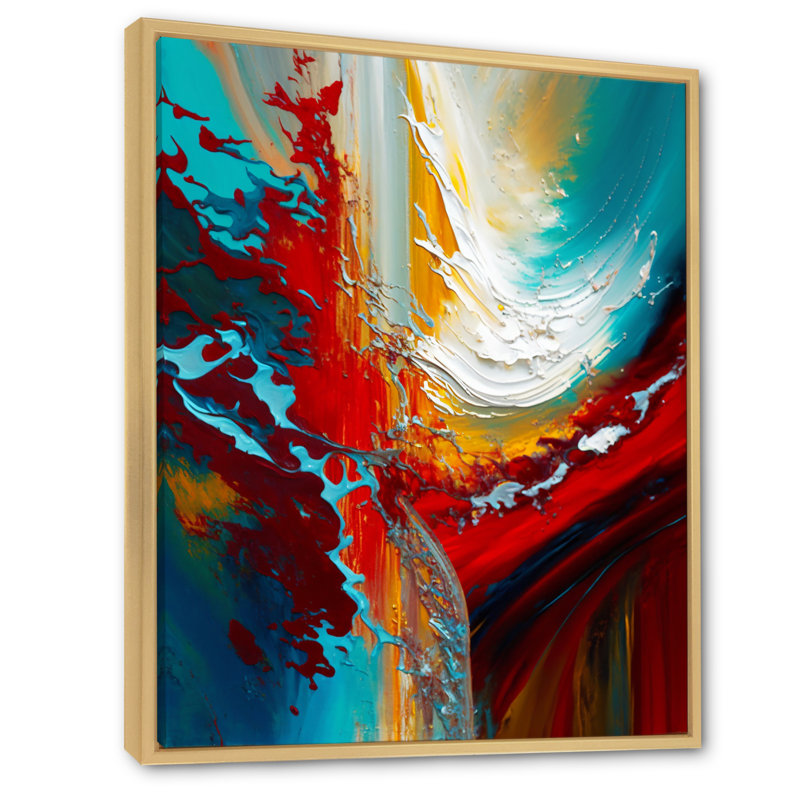 Éveil rythmique abstrait bleu sarcelle - reproduction d'art abstrait, H 32 po x l 24 po, Cadre naturel flottant