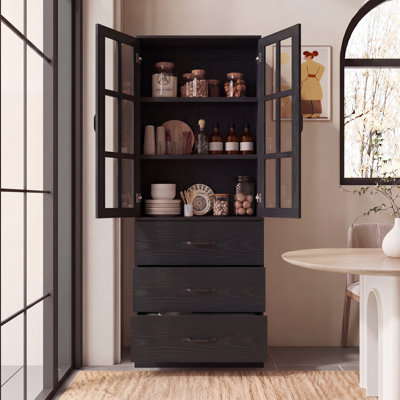 71" H X 23.6" W Kitchen Pantry With Bookcases, Glass Door Kitchen Hutch