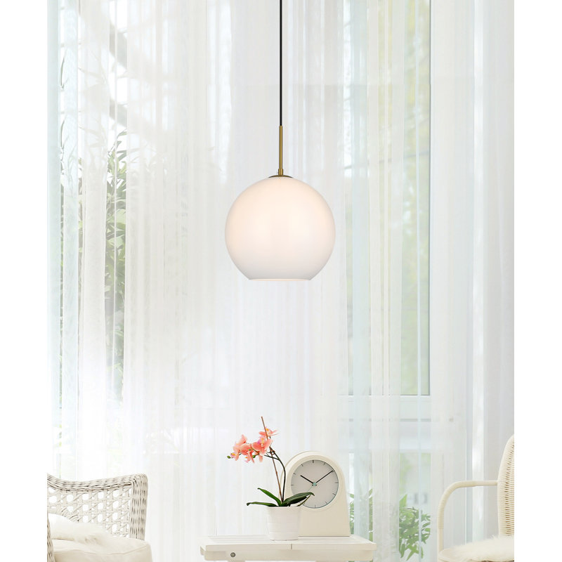 Luminaire suspendu sphérique simple à 1 lumière Snead, Blanc givré, H 72 po x l 11,8 po x P 11,8 po, Gold
