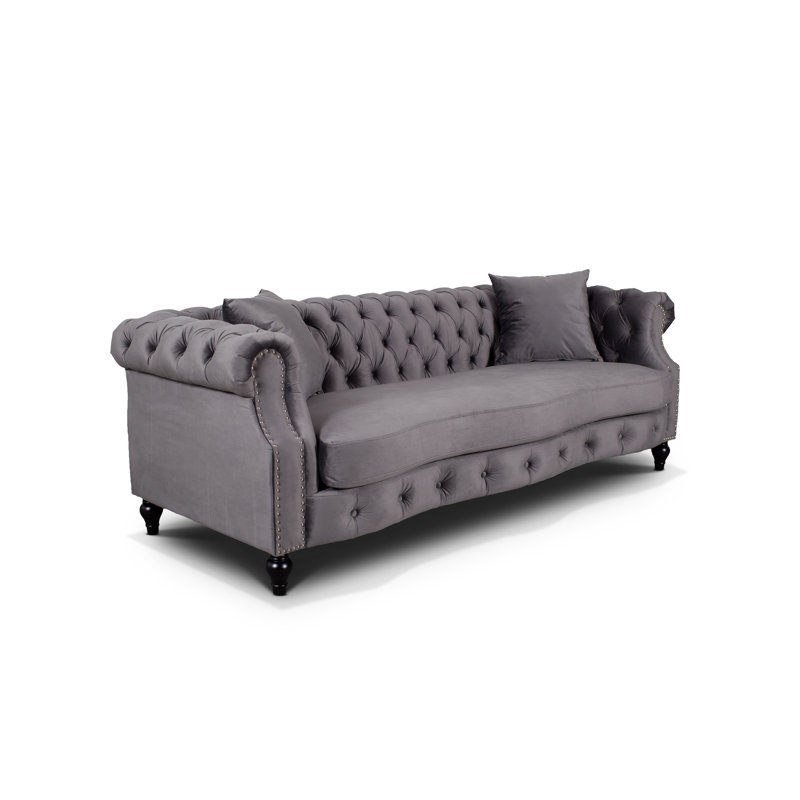 Mitchellville 3 Seater Velvet Scroll Arms Sofa, Dark Grey