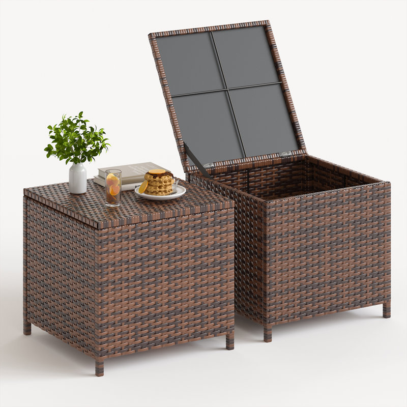  Table d'appoint carrée en rotin avec rangement Alexandia, Brun