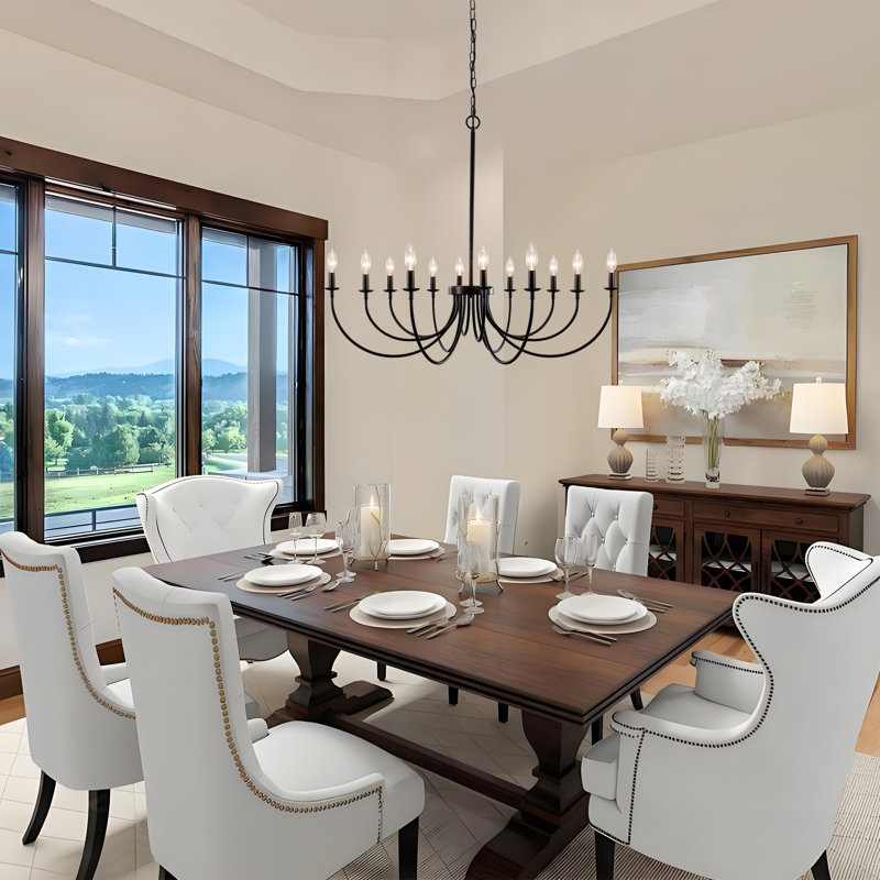 12-light Dimmable Classic Candlestick Black Chandelier