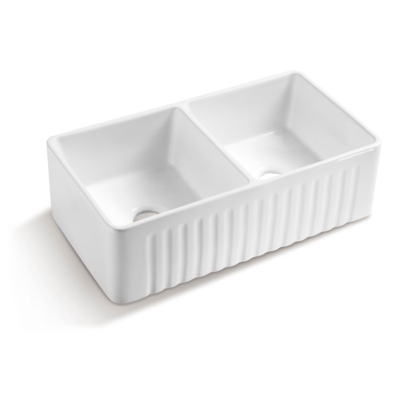 Kitchen Double Basin Farmhouse Sink Rectangular Vessel Sink