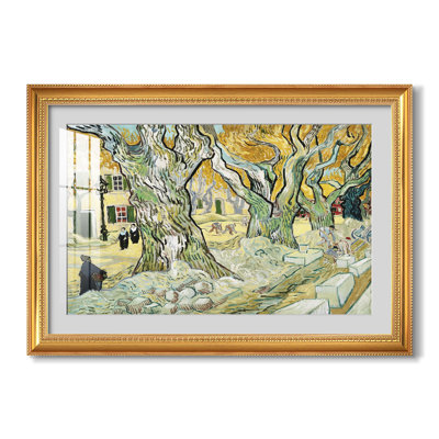 The Large Plane Trees (Road Menders At Saint-Rémy) by Vincent Van Gogh - Fine Art Reproduction, Matted and Framed Under Acrylic Glass, Large Living Room Wall Art
