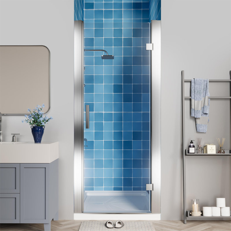Porte de douche pivotante à charnière pivotante en chrome avec verre transparent, Chrome chrome