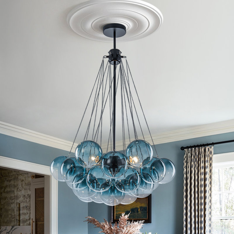 Lustre chic à motif de grappe en verre dégradé moderne, Bleu