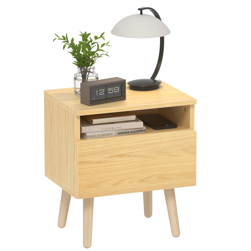 Modern Single Drawer Nightstand,Vintage Bedside Table, Brown, Individual