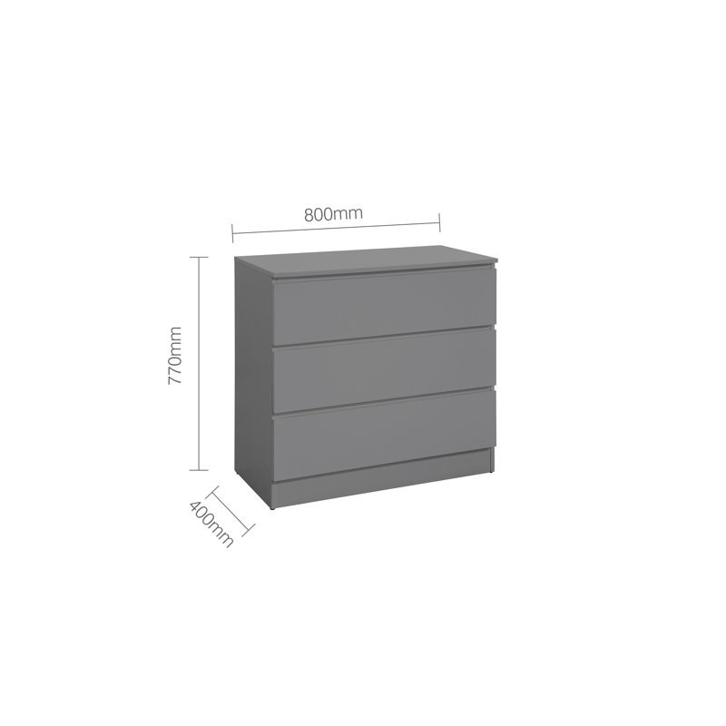 Marqita 3 Drawer 80cm W Chest of Drawers, Grey